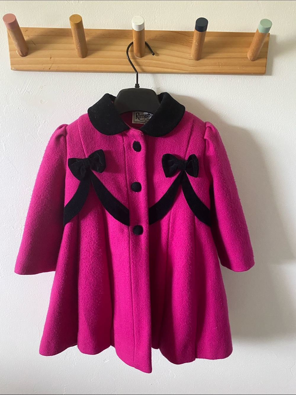 Rothschild Girls' Pink Wool Pea Coat with Black Trim